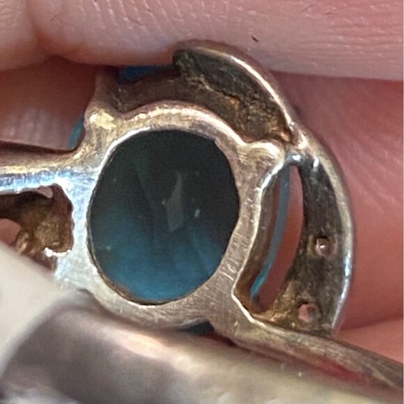 Ring Size 6.5 Blue Glass Sterling Silver 925 Women Semi-Precious Stone - Picture 8 of 9